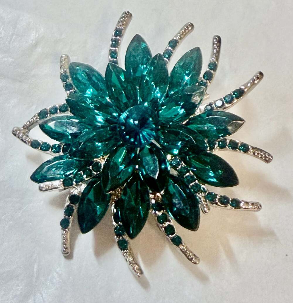 Rhinestone Brooch: Deep Teal Blue Crystal Bridal Jewelry Pin